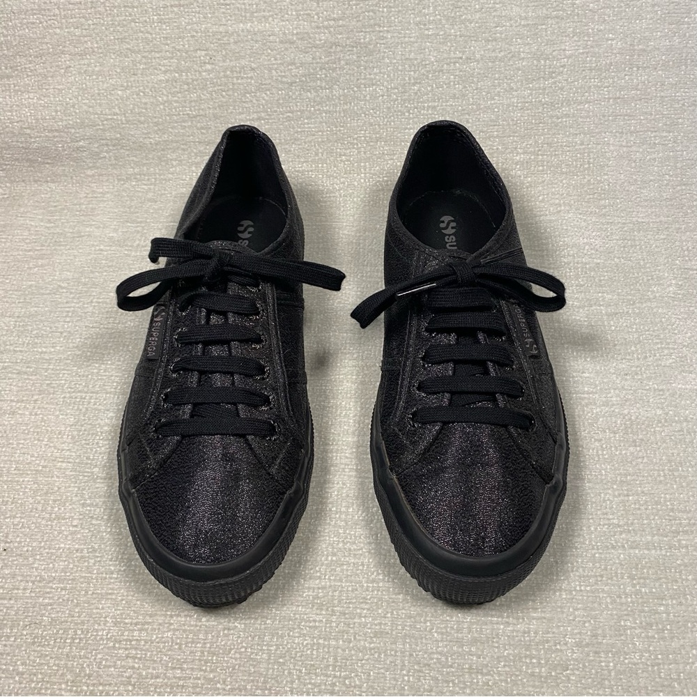 Superga Women’s Black Glitter Sneakers Black Sole NWOT - Picture 4 of 9